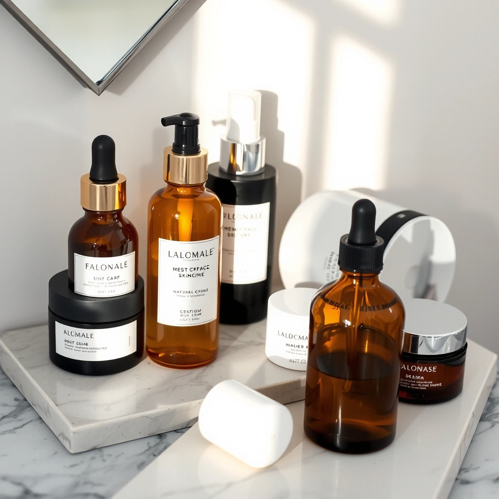 Luxurious women's skincare products with natural botanical ingredients