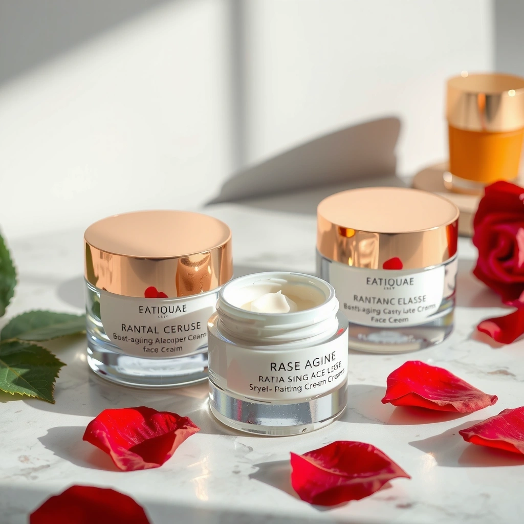 Premium anti-aging face cream collection with elegant packaging