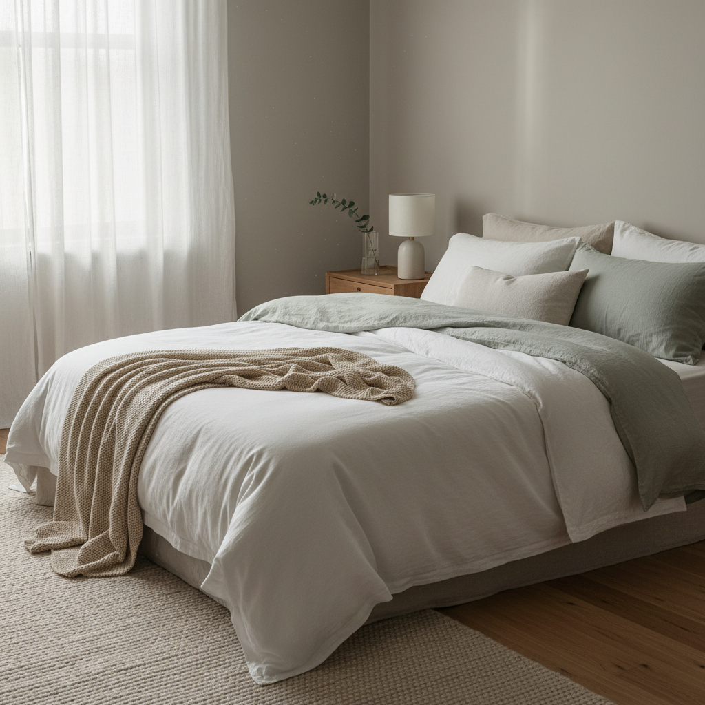 Lugn sovmiljö med mjukt naturljus genom ett fönster som symboliserar vila och återhämtning